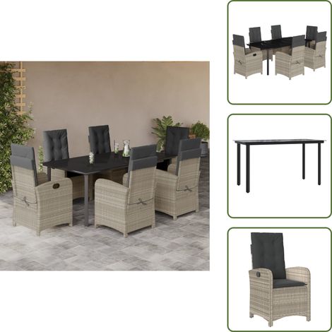 The Living Store 7-tlg. Garten-Essgruppe mit Kissen Hellgrau Poly Rattan - Gartenmöbel (1/5)
