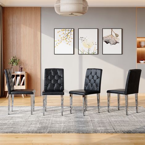 Lot de 4 fauteuils, en métal, noir, pour maison et usage quotidien, pieds métal argenté, idéaux pour espaces de restauration, luxe léger européen