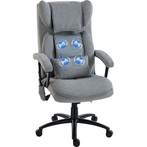 Ergonomischer Massage-Bürostuhl – 4 Massagepunkte – Chefsessel – Hohe Schmetterlingsrückenlehne – Breiter Sitz – Grau