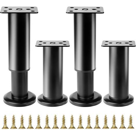 FENOPLASTICA4 Pcs Pied de Meuble Reglable 12-18 cm, Pied Meuble Reglable, Pieds de Table de Nivellement pour Meubles, Pieds de Meubles Réglables en Hauteur Noirs pour Chaises Lit Canapé Placard Armoir (1/5)