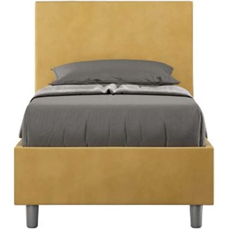 Letto singolo contenitore imbottito 80x190 microfibra ocra Adele (1/5)