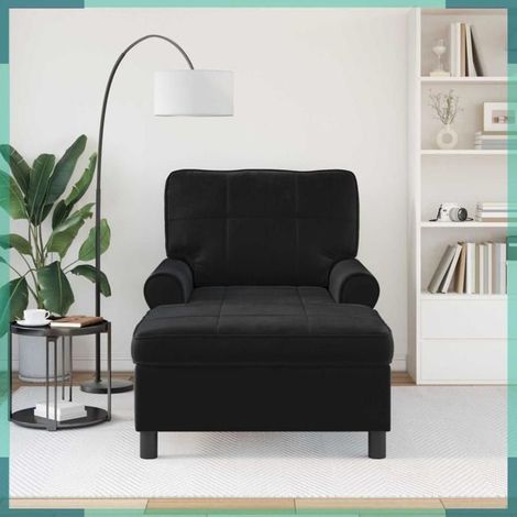 Chaise longue - 42022927 - Noir - Velours - Coussin de siège amovible (1/5)