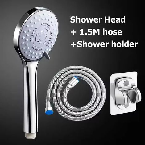 Ensemble de 3 pommeaux de douche à 5 modes : douchette de massage haute pression, pommeau de douche à main avec support et flexible, accessoires de salle de bain. (1/5)