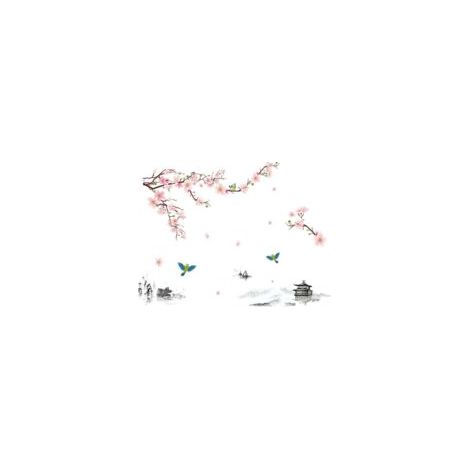 Un lot de Stickers Muraux fleurs oiseaux paysage Autocollant Décoratif, Décoration murale pour Chambre Salle de Bain salon bureau-Crezuo