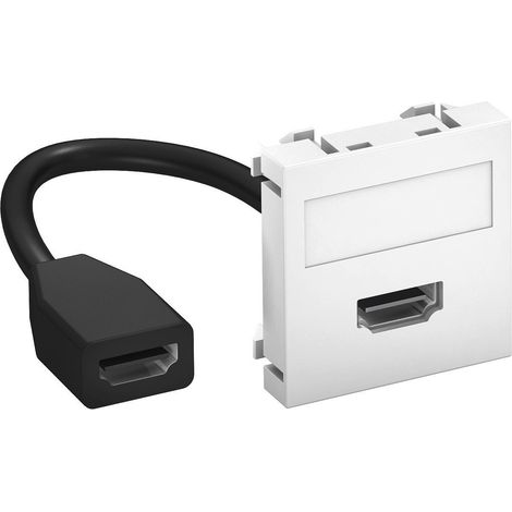 OBO Bettermann Soporte multimedia HDMI con cable, hembra-hembra 45x45mm policarbonato blanco puro RAL 9010, 6104826