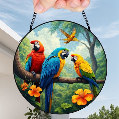 30 cmAttrape-soleil vitrail fleurs oiseaux abeille, décoration murale jardin, cadeau anniversaire (1/5)