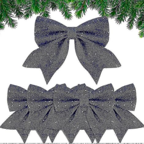 Lot de 5 nœuds en ruban de Noël de 24 cm, grands nœuds décoratifs pour sapin de Noël, cadeau (1/5)
