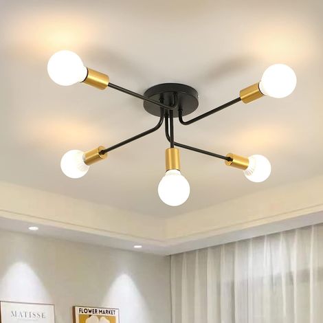 GOECO Vintage ceiling lamp E27 Base 5 Lamp Ceiling Lamp For Living Room Bedroom Dining Room Office (1/5)