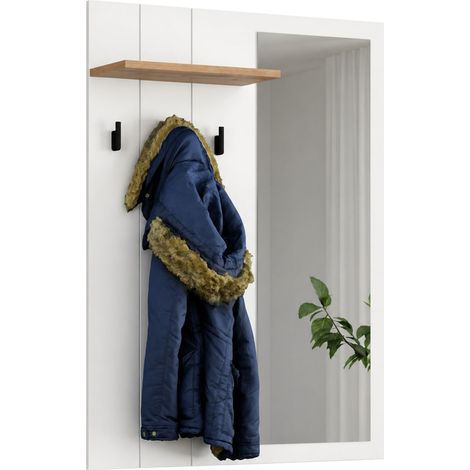 Eingangsmöbel Kaikou, mit Spiegel, Regal, Kleiderhaken, 77x20x102h cm, Weiß
