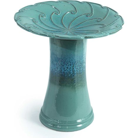 Bain d'oiseaux sur pied en céramique verte Ø43 cm (1/5)