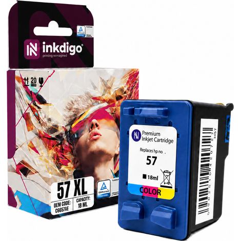 Inchiostro Inkdigo 57 XL compatibile con la fotocopiatrice digitale HP DeskJet 450 410 PSC1110, certificato TÜV. (1/5)