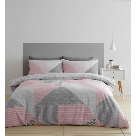 Catherine Lansfield Larsson Geo - Set copripiumino per letto matrimoniale, colore: rosa (1/5)