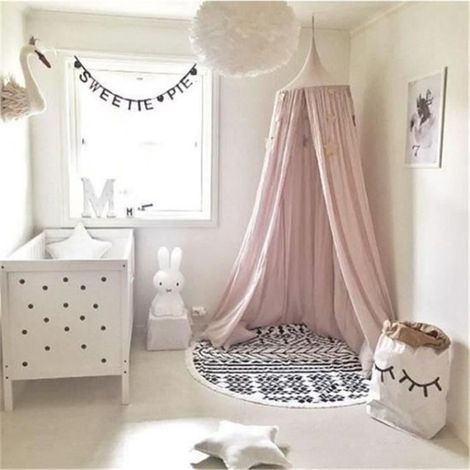 Moustiquaire ciel de lit - MARQUEUNE - Princesse Jouer Tente - Rose - Coton - Hauteur 240cm (1/4)
