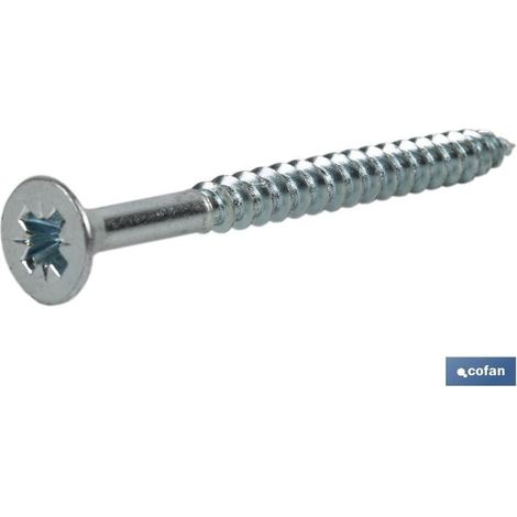 COFAN din-7505a pz m-5 x 90 z   caja 100 unid. , Tornillo zincado rosca madera para aglomerado DIN-7505A. Cabeza avellanada con mortaja pozidrive. Disponible en diferentes medidas (1/4)