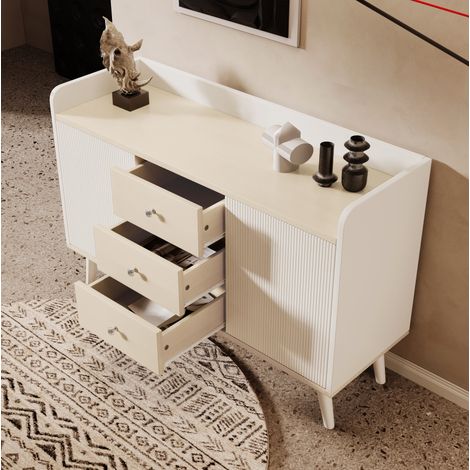 Meuble rangement buffet blanc bois 117 5 cm 3 tiroirs OKMYHOME (1/5)