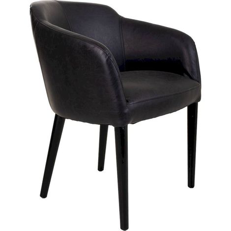 Fauteuil en bois et simili cuir noir design contemporain - noir effet cuir et bois foncé (1/5)