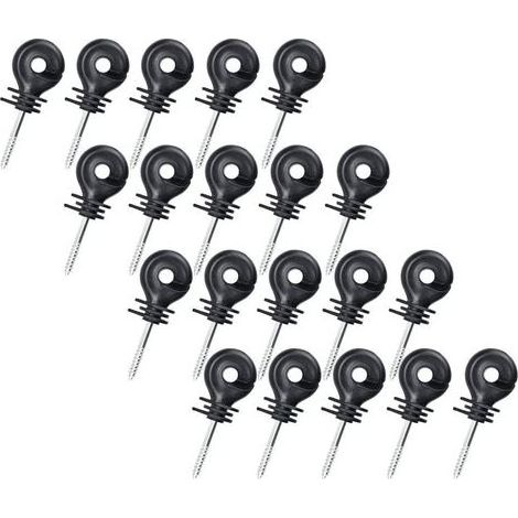 20pcs Isolateurs à Visser, Isolateurs Annulaires, Clôture Électrique Isolateurs à Vis, pour Poteau en Bois (Noir) (1/5)