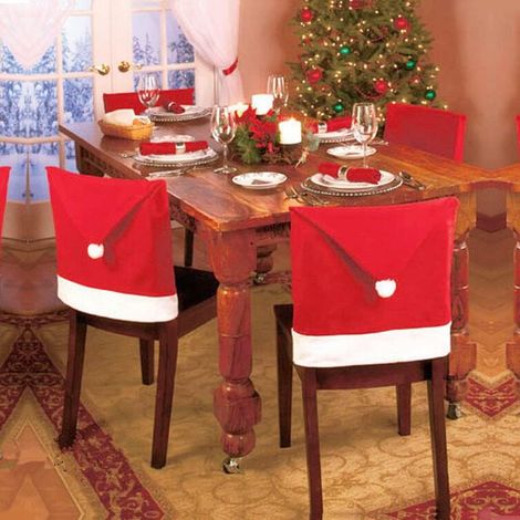 Housse de Chaise Noël, Lot de 6 Couverture de Chaise Bonnet de Chaise Noël Christmas Chair Cover pour Décoration de Dîner Party (1/5)