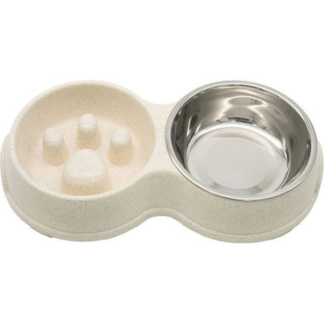 Gamelle interactive blanche à alimentation lente. Bol inox amovible, favorise une digestion saine pour chat et chiot. (1/5)