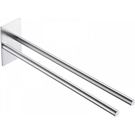 Porte-serviettes argenté, 5,51140cm, porte-serviettes de salle de bain en acier inoxydable, double barre porte-serviettes. (1/5)