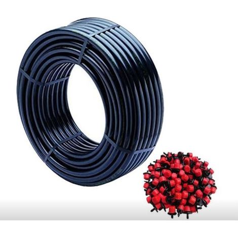 Tropfschlauch 16 mm x 100 Meter, schwarze Farbe + 100 einstellbare Tropfer 0 bis 70 Liter/Stunde