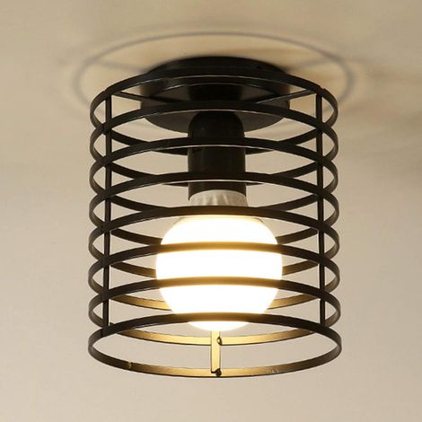 Vintage Plafonnier Industriel en Métal Cage Hexagone Suspensions Lustres Abat-Jour Géométrique Design Luminaire E27 Lampe de Plafond,16 CM (Cylindre) (1/5)