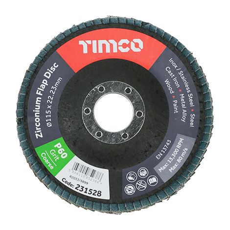 TIMCO Flap Disc Zirconium Type 29 Conical P60 Grit - 115 x 22.23