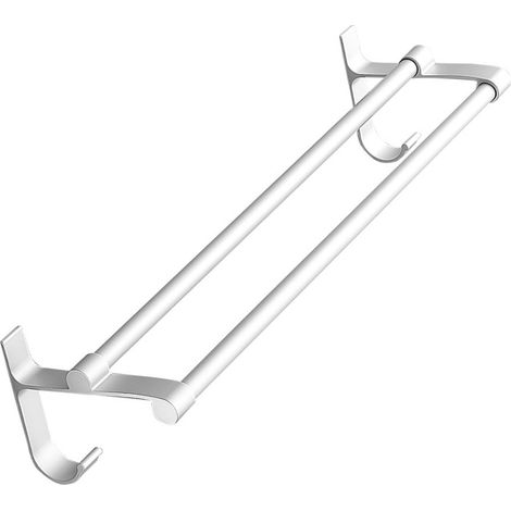 Porte-serviettes mural double barre argentée et blanche en aluminium, sans perçage, 60 cm (1/5)