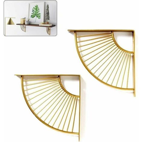 Support d'étagère triangulaire doré en forme d'éventail, en métal flottant, 2 pièces, fixation murale d'angle - 15 cm/5,9 po - AquaForge (1/5)