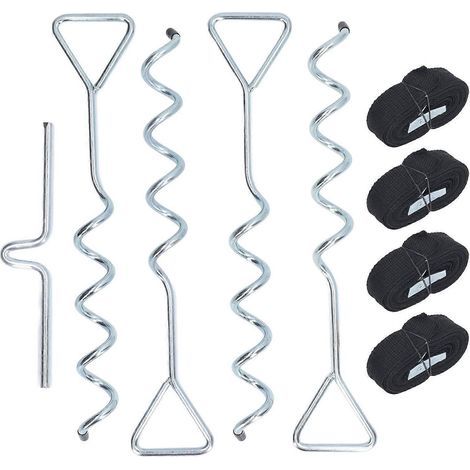 Multifunktionales Stahl-Bodenverankerungsset mit Heringen für Trampolin, Gartenhaus, Schaukel oder Zelt (silber)
