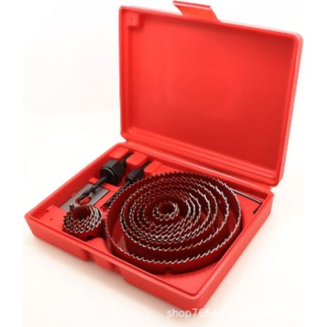 16-teiliges Lochsägen-Set aus Bimetall-Kohlenstoffstahl, 19-127 mm Lochsägen-Set im Koffer für Holz, Gipskarton und Gipsplatten (Rot)
