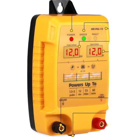 Electrificador de cerca eléctrica, pantalla LCD, función de alarma, AMARILLO (1/2)