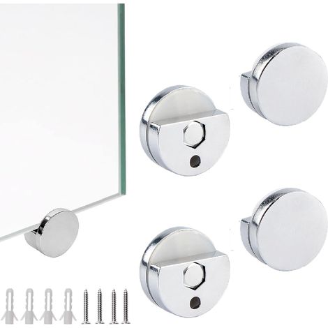Set mit 4 runden Klammern aus Zinklegierung für rahmenlose Spiegel, Wandbefestigung für Badezimmer und Wohnzimmer. (1/5)
