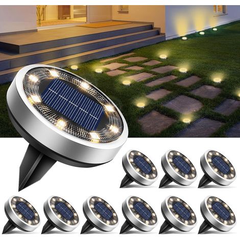 Lot de 10 lampes solaires jardin à LED étanches IP44, blanc chaud pour chemins, pelouse, terrasse et piscine