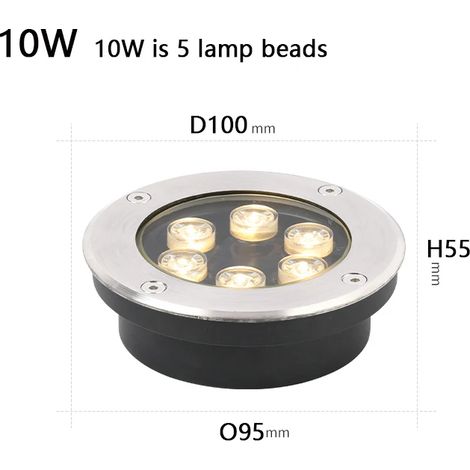 (D 100 mm 10 W - Bleu DC12V) Projecteur LED encastré étanche IP68 pour décoration de jardin, éclairage extérieur paysager, éclairage de sol carré (1/5)