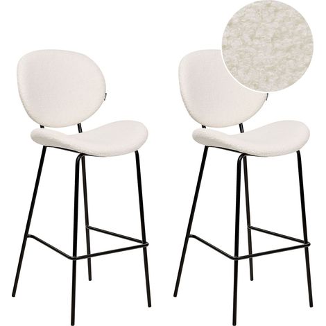 Lot de 2 Chaises de Bar Rembourrées Sans Accoudoirs en Tissu Boucle Blanche Luana