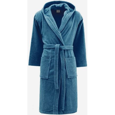 Accappatoio in cotone blu con cappuccio Victor