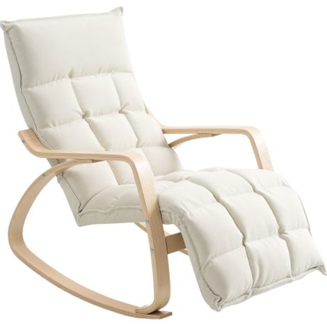 Fauteuil à bascule avec dossier, repose-pieds, fauteuil de lecture avec tissu en lin, blanc crème (1/5)