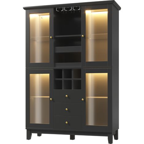 Aparador para vino con LED RGB controlado por app, 120 x 40 x 180,5 cm, negro (1/5)