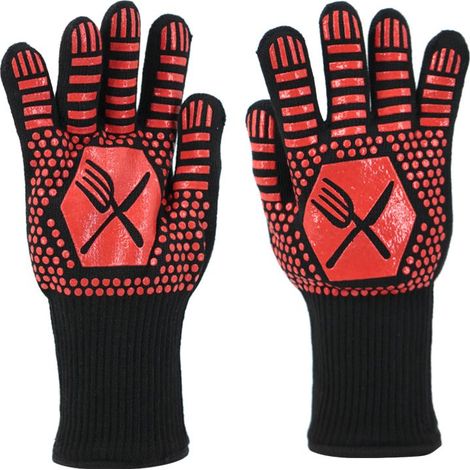 Gants de barbecue 32 cm x 12 cm, résistants aux hautes températures jusqu'à 500 °C / gants isolants thermiques pour soudeur / pour griller-rouge (1/5)