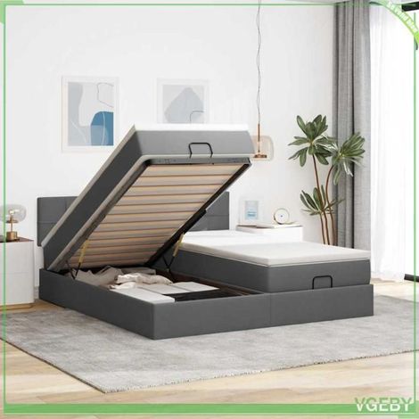 Cadre de lit ottoman avec matelas - Modèle 3312837 - Gris foncé - 160x200 cm - Rangement hydraulique (1/5)