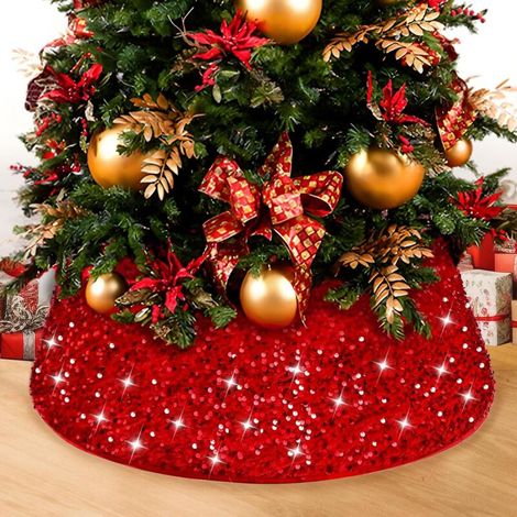 Christmas Tree Skirt, Christmas Tree Base Cover, Christmas Tree Skirt with Red Glitter, 60 x 40 cm, Christmas Tree Collar, Christmas Tree Base Decoration, Christmas Tree Ring (1/5)