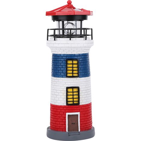 Phare solaire LED rotatif Statue lumineuse extérieur Jardin Pelouse Décoration Ornement Rouge Bleu Blanc (1/5)