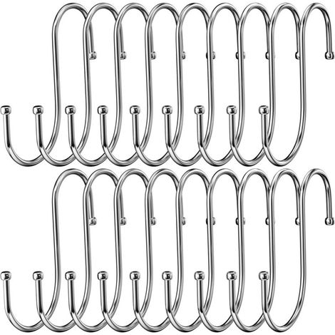 Set di 18 ganci a S in acciaio inox, robusti ganci doppi in metallo per appendere tazze, vestiti, pentole e ciotole, adatti per cucina, bagno, giardino, armadi. (1/4)