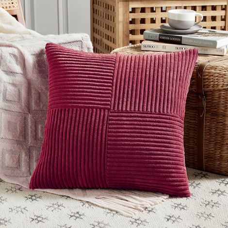 Lot de 1 Boho Housse de Coussin 40x40 Bourgogne,à Motif Croisé Decoration Housses de Coussin en Velours Côtelé,Douillet Taie d'oreiller Housse Coussin Moderne pour Canapé Chambre Chaise Lit