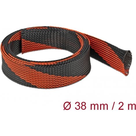 Delock Funda trenzada estirable 2 m x 38 mm, color negro-rojo