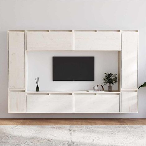 Meubles TV 8 pcs pour Salon - Armoire TV Blanc Bois massif de pin BV389310 - BonneVie (1/5)