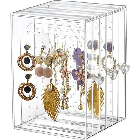Rangement bijoux transparent, porte présentoir avec tiroirs 192 trous, porte boucles d'oreilles acrylique, organisateur pour colliers et bracelets (1/5)