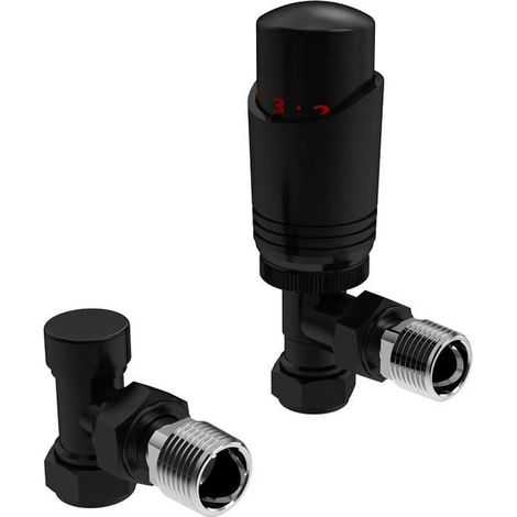 Black Angled Thermostatic TRV Radiator Valves 1/2 x 15mm