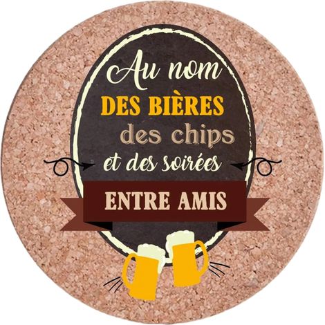 Sous plat Au nom des bières rond magnétique en liège (1/2)